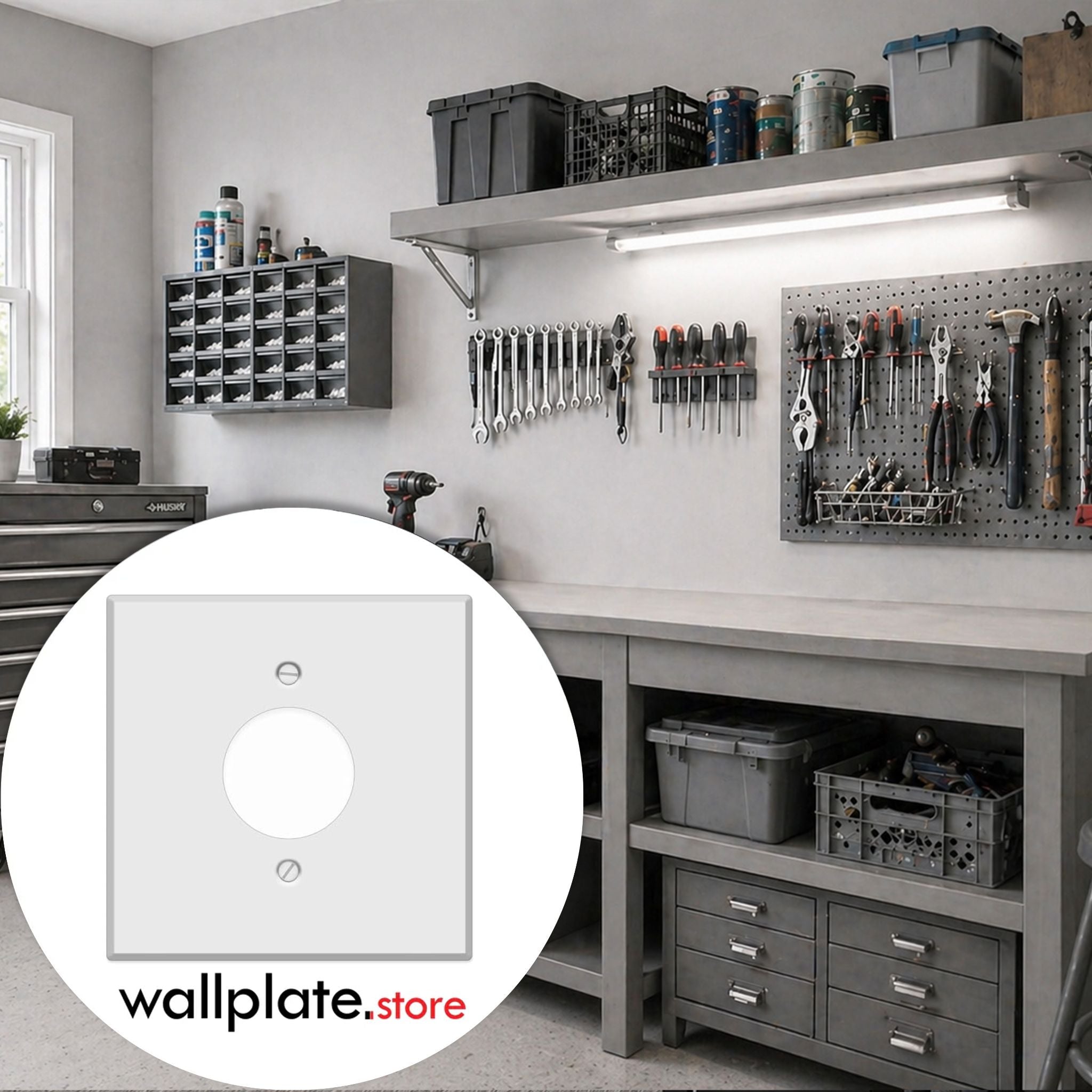 2-Gang, Standard Size, 1 20 Amp TL Receptacle Opening (1.620 in. ID) Centered, White Semi-Gloss Finish, Painted Metal Wall Plate Outlet Cover - Made in USA
