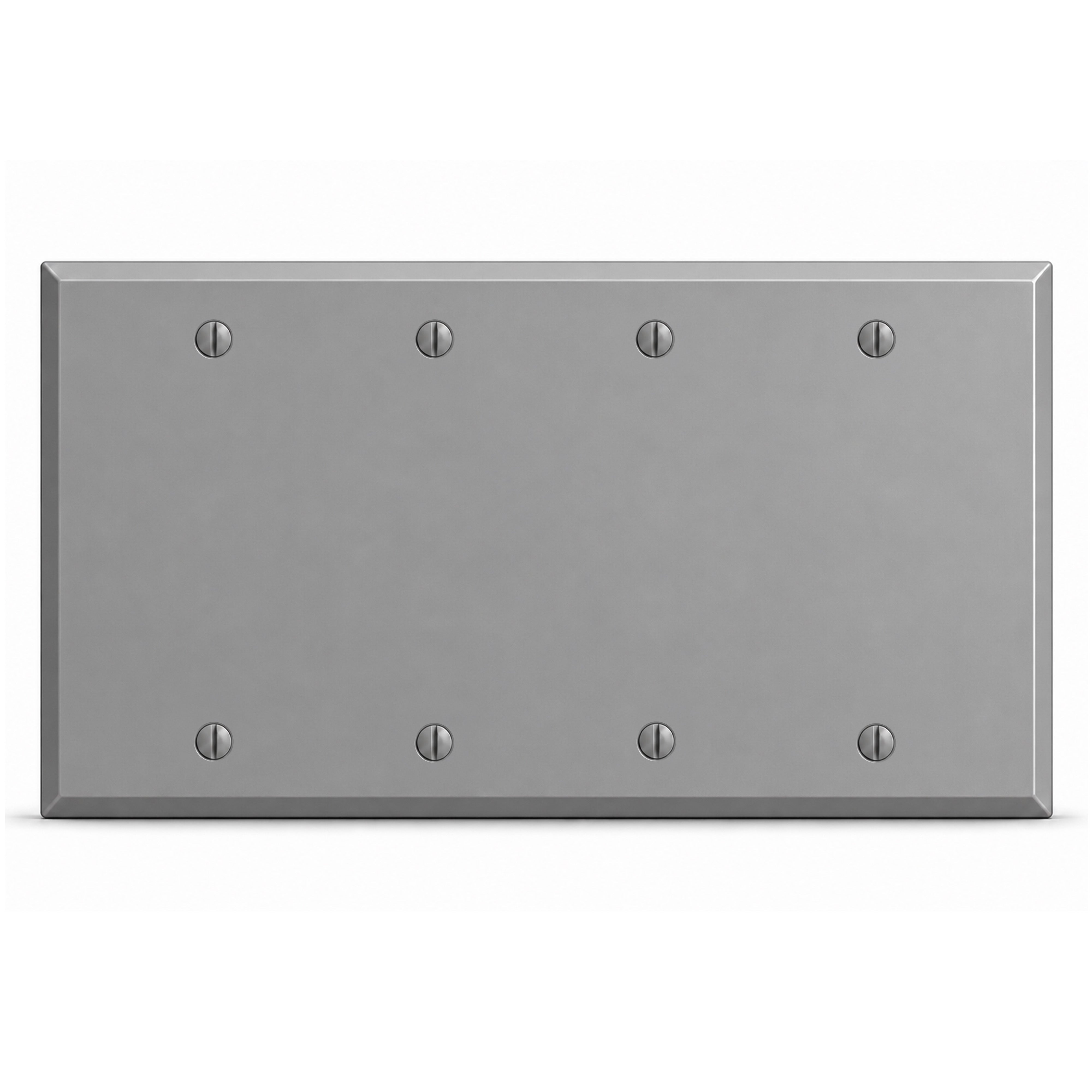 4-Gang, Standard Size, 4 Blank, Gray Semi-Gloss Finish, Painted Metal Wall Plate Outlet Cover - Made in USA
