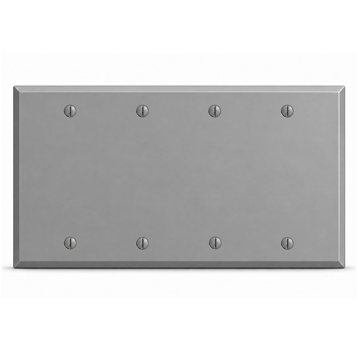 4-Gang, Standard Size, 4 Blank, Gray Semi-Gloss Finish, Painted Metal Wall Plate Outlet Cover - Made in USA