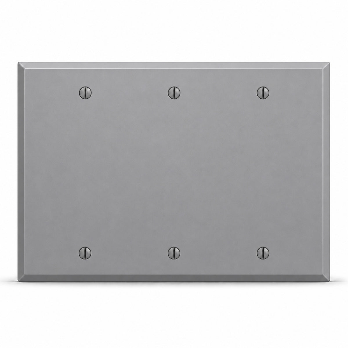 3-Gang, Standard Size, 3 Blank, Gray Semi-Gloss Finish, Painted Metal Wall Plate Outlet Cover - Made in USA