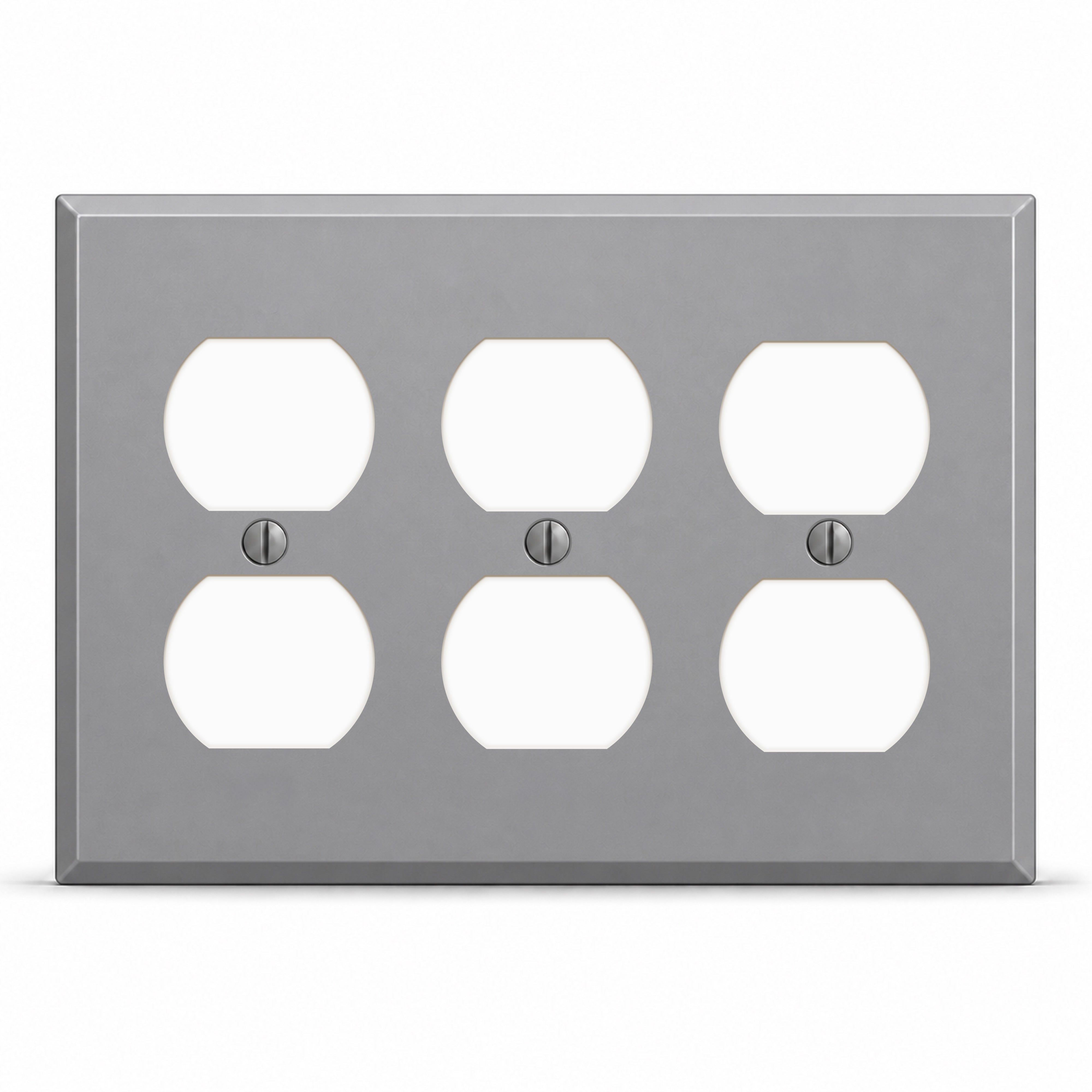 3-Gang Duplex, Standard Size, Gray Semi-Gloss Painted Metal Wall Plate - Made In USA