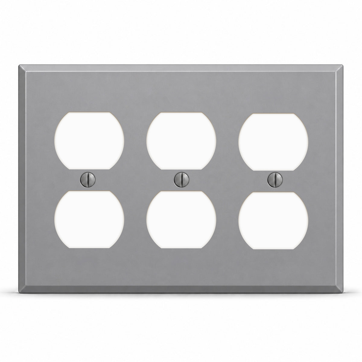 3-Gang Duplex, Standard Size, Gray Semi-Gloss Painted Metal Wall Plate - Made In USA