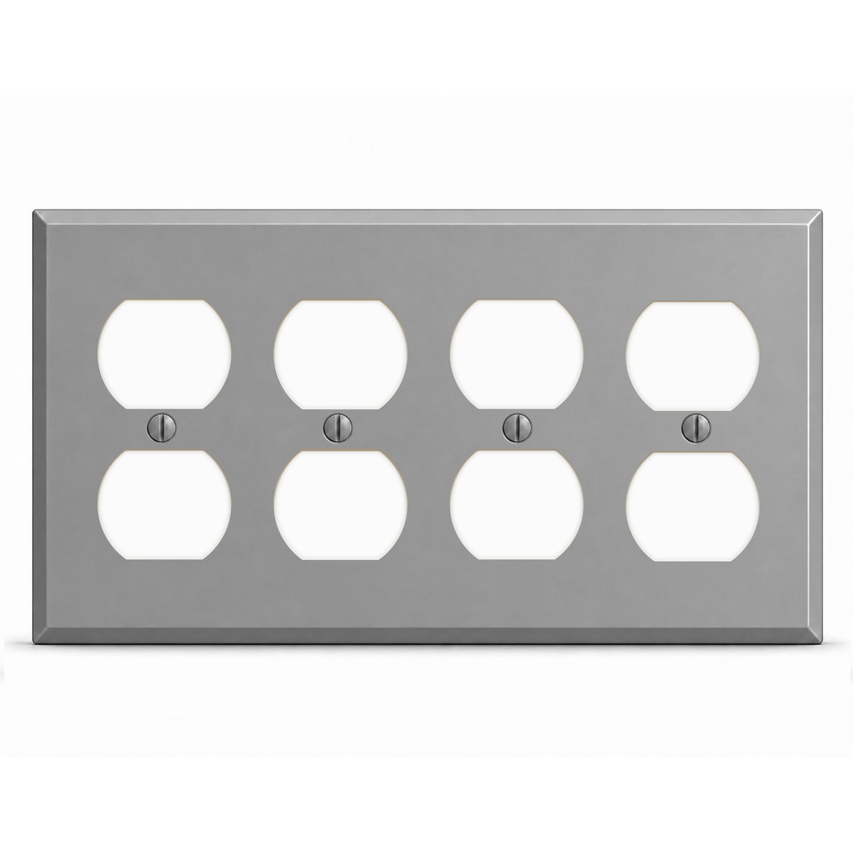 4-Gang, Standard Size, 4 Duplex Receptacles, Gray Semi-Gloss Finish, Painted Metal Wall Plate Outlet Cover - Made in USA