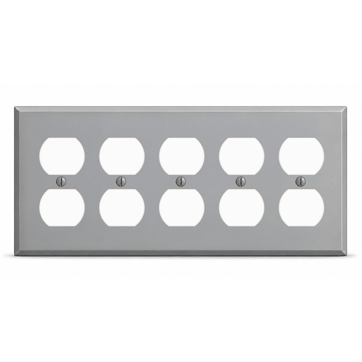 5-Gang, Standard Size, 5 Duplex Receptacles, Gray Semi-Gloss Finish, Painted Metal Wall Plate Outlet Cover - Made in USA