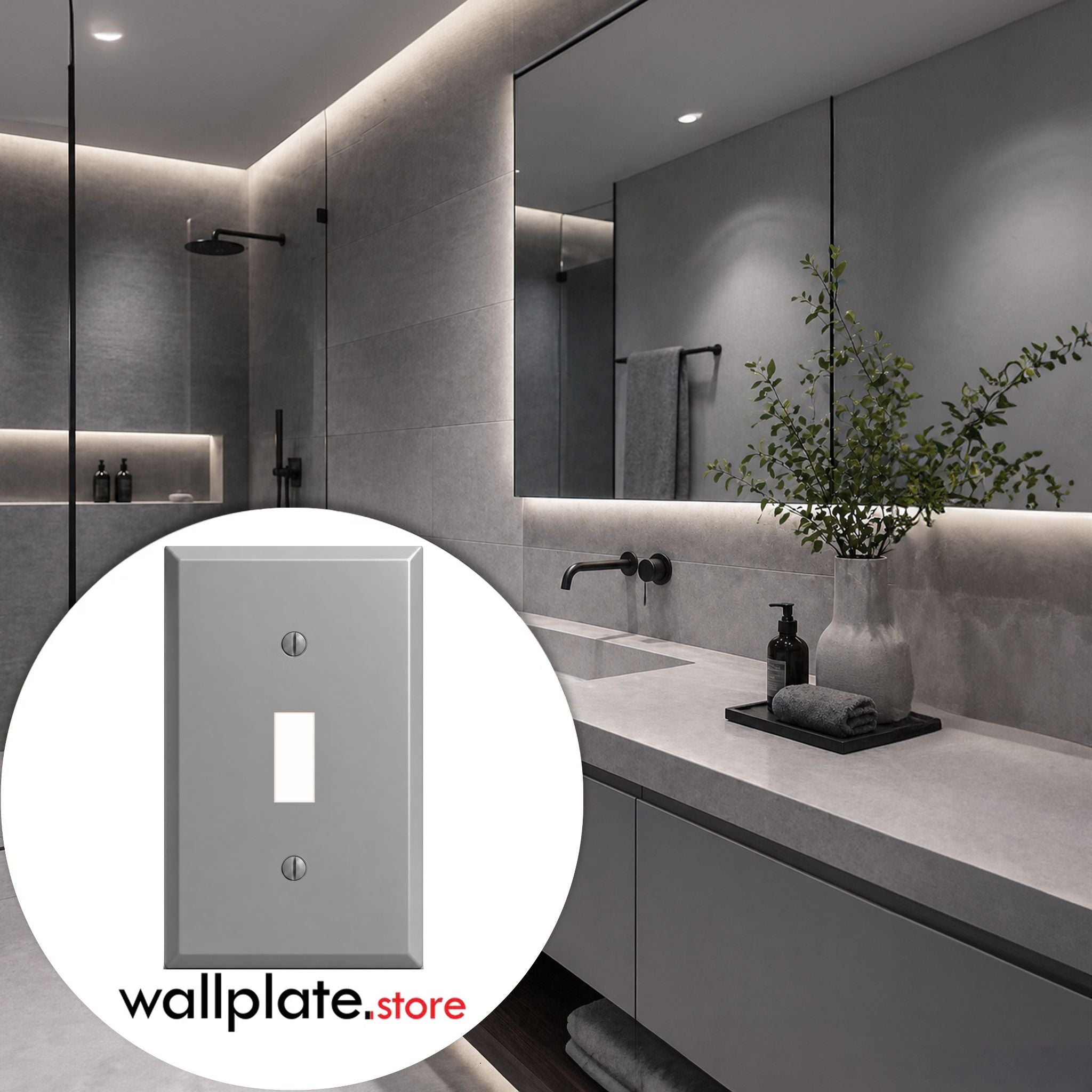 1-Gang, Standard Size, 1 Toggle Switch, Gray Semi-Gloss Finish Wall Plate Outlet Cover - Made in USA