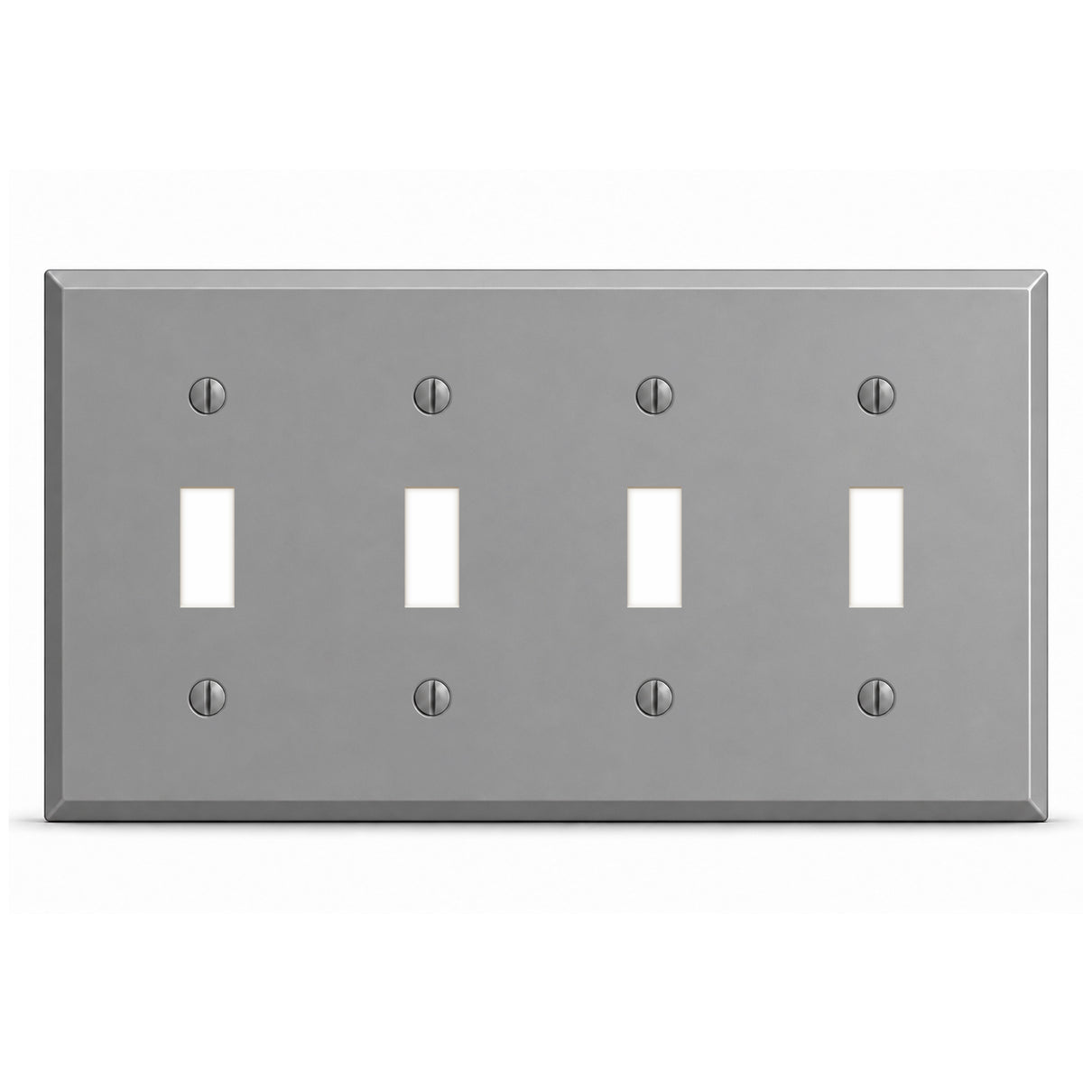 4-Gang, Standard Size, 4 Toggle Switch, Gray Semi-Gloss Finish Metal Wall Plate Outlet Cover - Made in USA