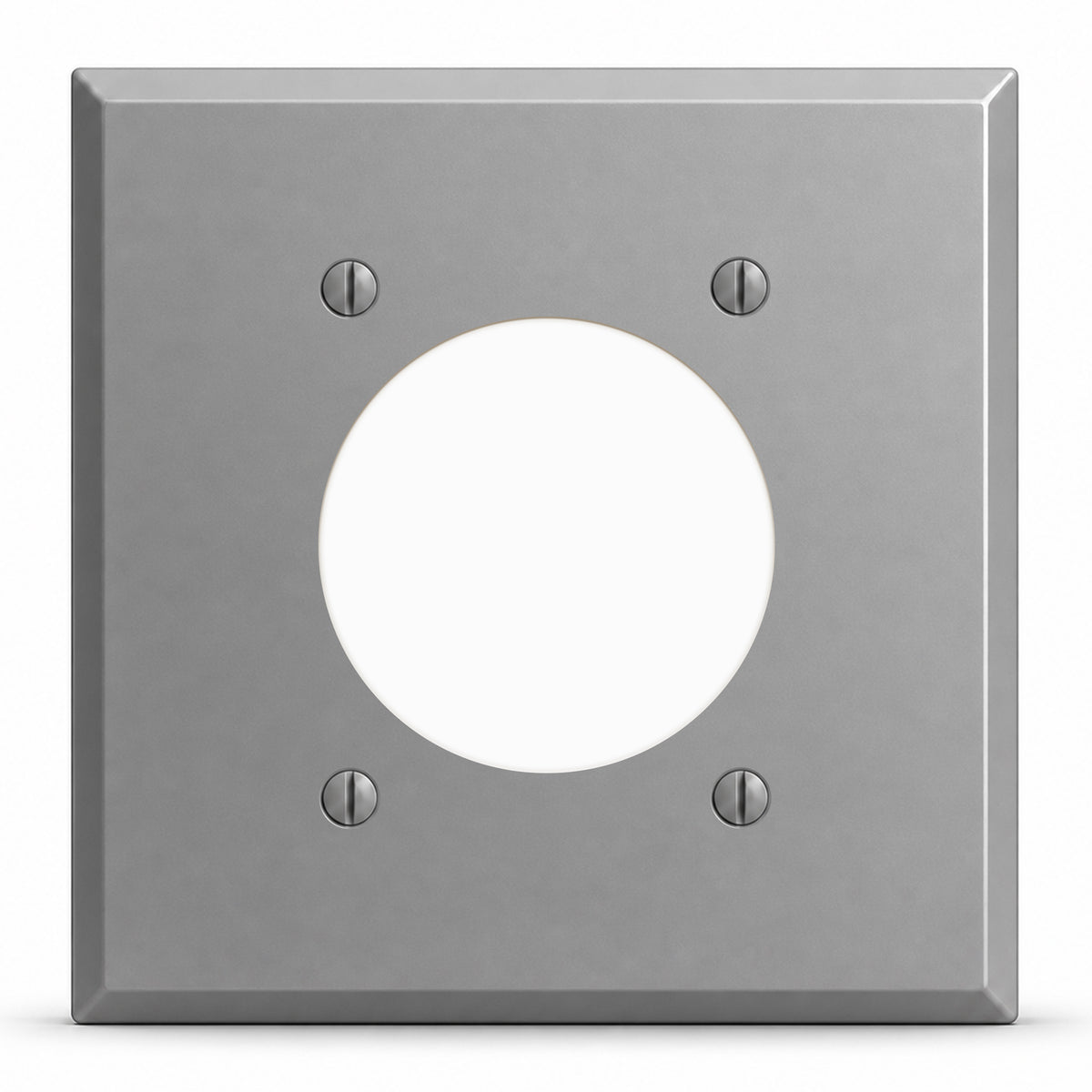 2-Gang, Standard Size, 1 30/50A 3 Wire Range/Dryer Round Receptacle Opening (2.125 in. ID), Centered, Gray Semi-Gloss Finish, Painted Metal Wall Plate Outlet Cover - Made in USA