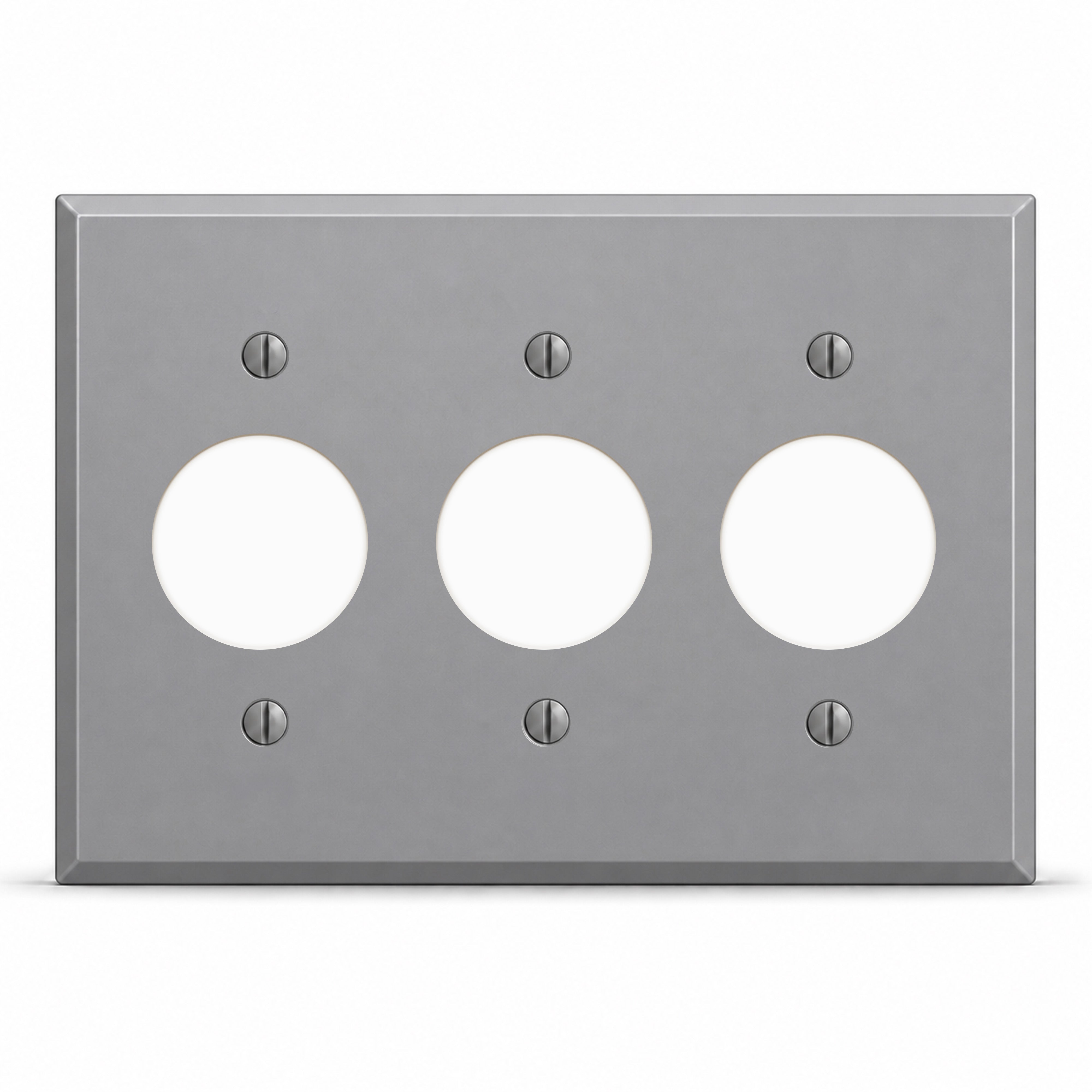 3-Gang, Standard Size, 3 Single-Receptacle Openings, Gray Semi-Gloss Finish Painted Metal Wallplate -Made In USA