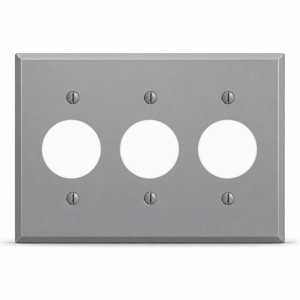 3-Gang, Standard Size, 3 Single-Receptacle Openings, Gray Semi-Gloss Finish Painted Metal Wallplate -Made In USA