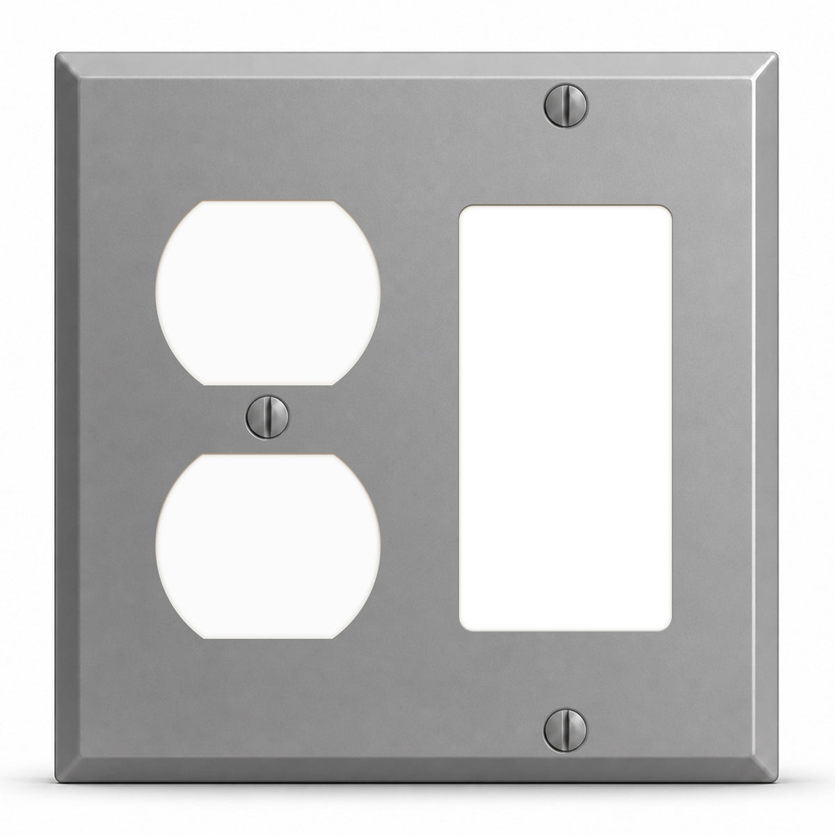 2-Gang, Standard Size, 1 Duplex, 1 GFI Opening, Gray Semi-Gloss Finish, Painted Metal Wall Plate Outlet Cover - Made in USA