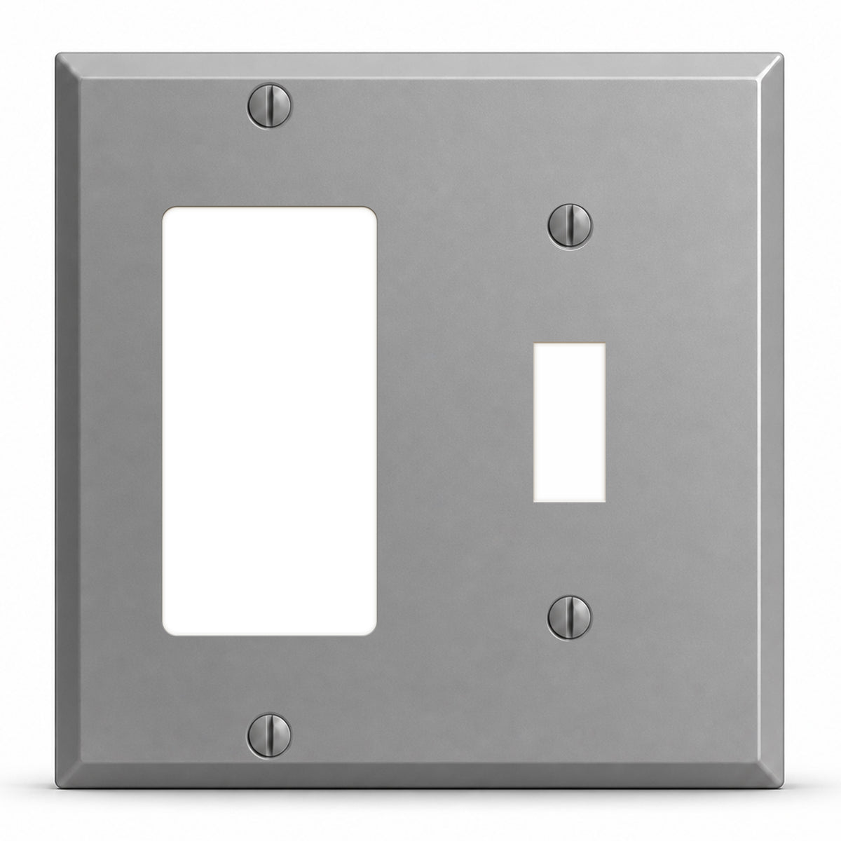 2-Gang, Standard Size, 1 Toggle Switch and 1 GFI, Gray Semi-Gloss Finish, Painted Metal Wall Plate Outlet Cover - Made in USA