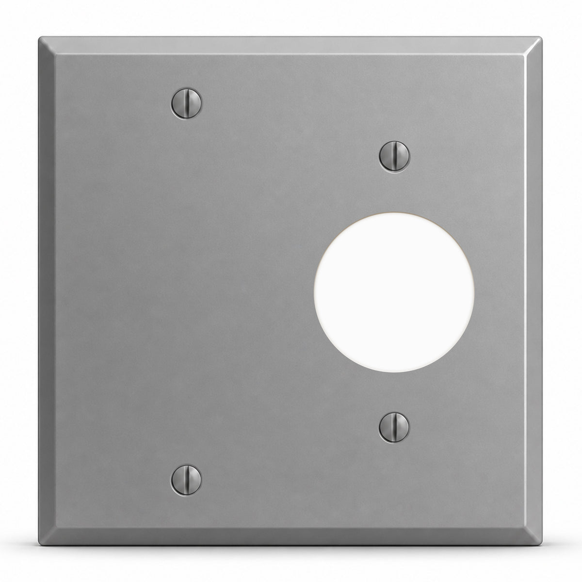 2-Gang, Standard Size, 1 Single Receptacle Opening (1.405 in. ID), 1 Blank Opening, Gray Semi-Gloss Finish, Painted Metal Wall Plate Outlet Cover - Made in USA