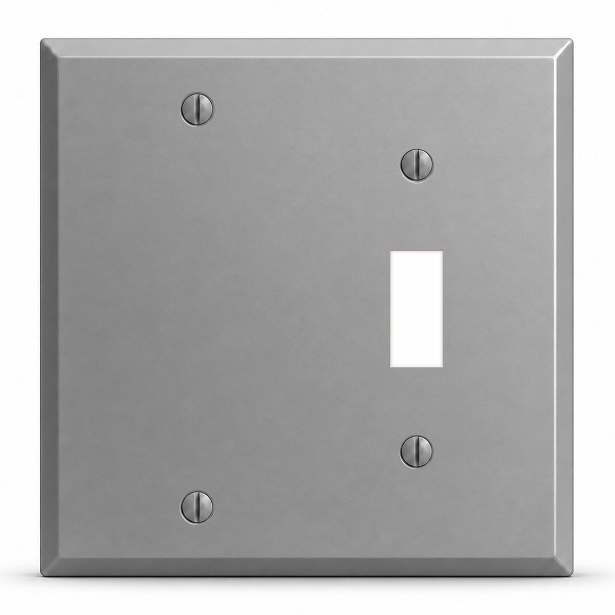 2-Gang, Standard Size, 1 Toggle Switch Opening, 1 Blank Opening, Gray Semi-Gloss Finish, Painted Metal Wall Plate Outlet Cover - Made in USA