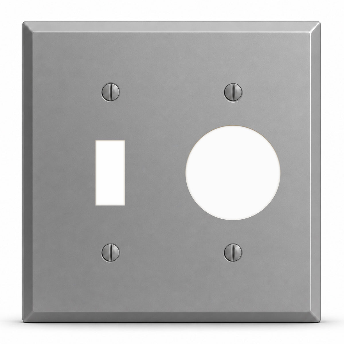 2-Gang, Standard Size, 1 Toggle Switch Opening and 1 Single Receptacle Opening (1.405 in. ID), Gray Semi-Gloss Finish, Painted Metal Wall Plate Outlet Cover - Made in USA