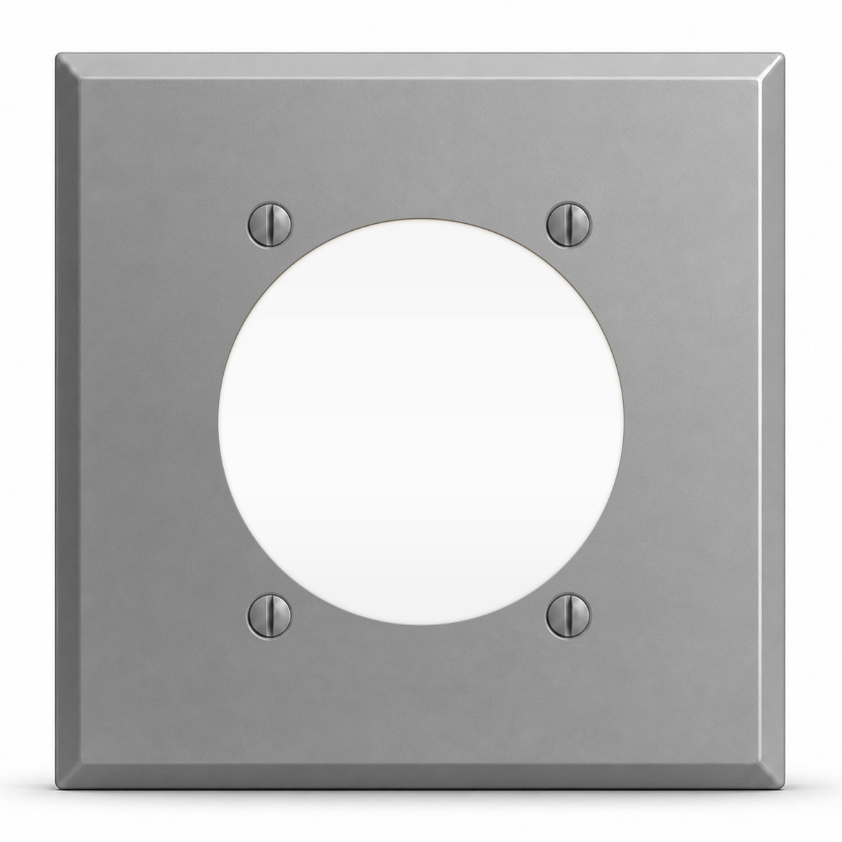 2-Gang, Standard Size, One 30/50/60A 3 & 4-Wire Round Receptacle Opening (2.480 in. ID), Centered, Gray Semi-Gloss Finish, Painted Metal Wall Plate Outlet Cover - Made in USA