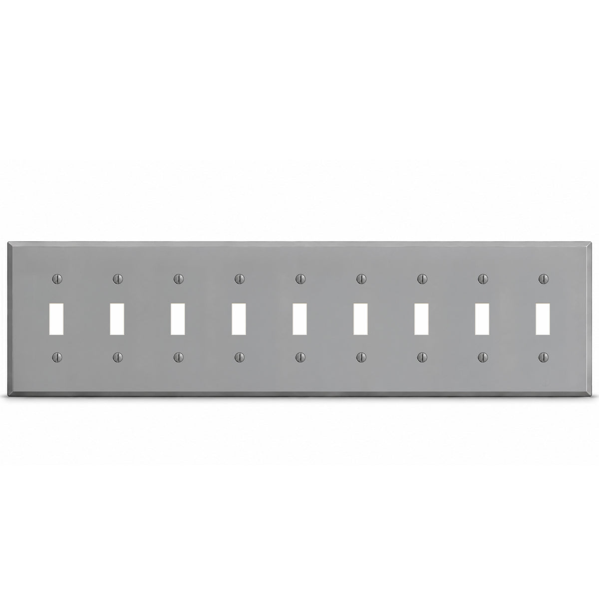 9-Gang, Standard Size, 9 Toggle Switches, Gray Semi-Gloss, Finish Metal Wall Plate Outlet Cover - Made in USA