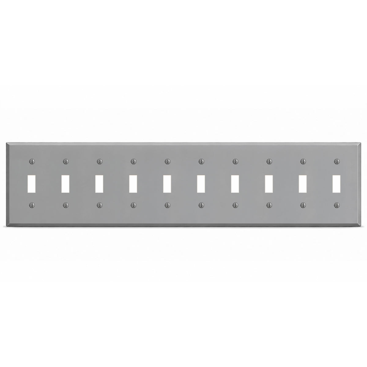 10-Gang, Standard Size, 10 Toggle Switches, Gray Semi-Gloss, Finish Metal Wall Plate Outlet Cover - Made in USA