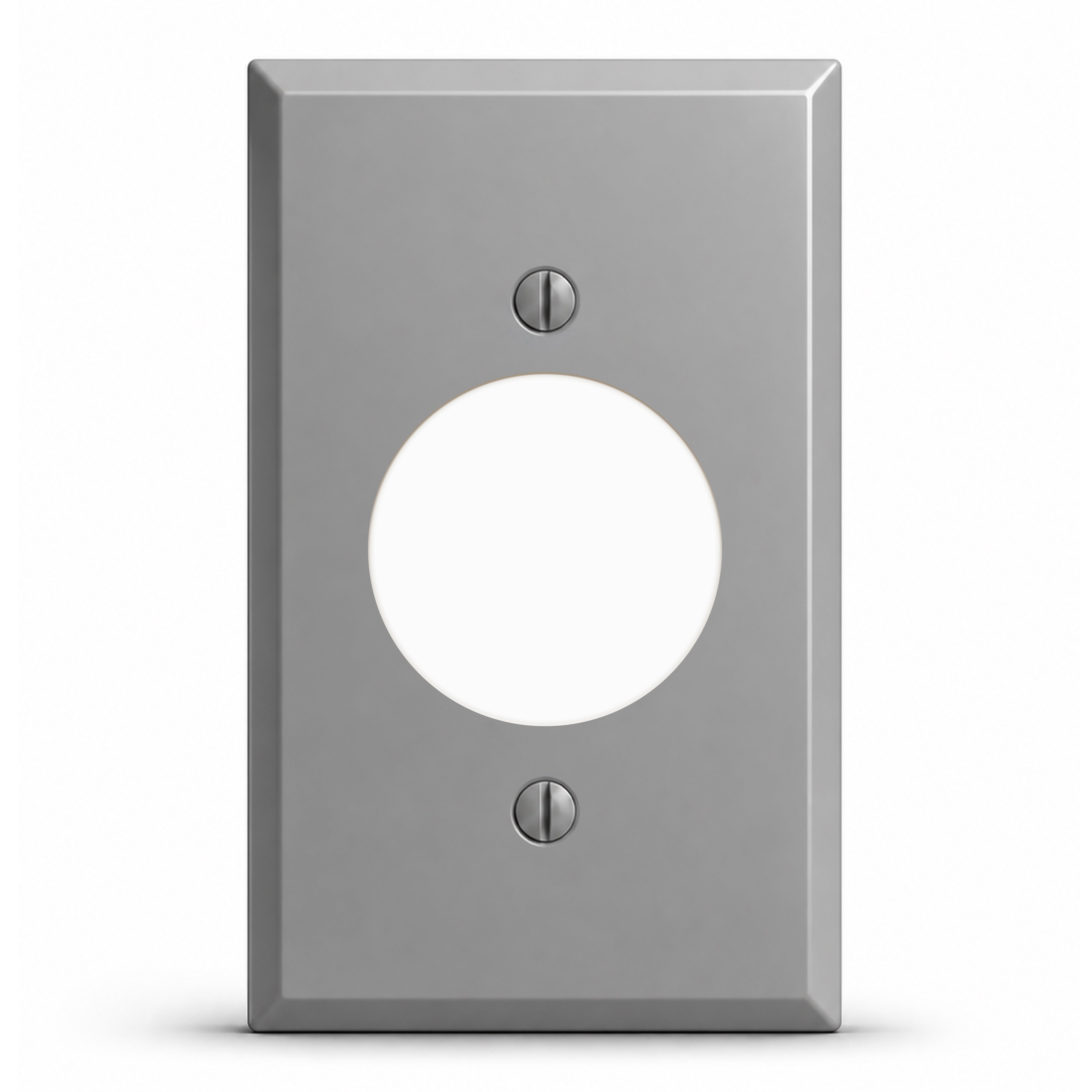 1-Gang, Standard Size, 20A TL Round Receptacle Opening, Gray Semi-Gloss Finish, Painted Metal Wall Plate Outlet Cover - Made in USA