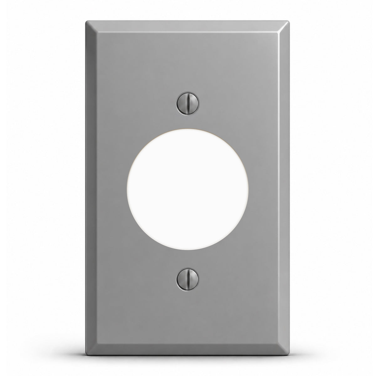 1-Gang, Standard Size, 20A TL Round Receptacle Opening, Gray Semi-Gloss Finish, Painted Metal Wall Plate Outlet Cover - Made in USA