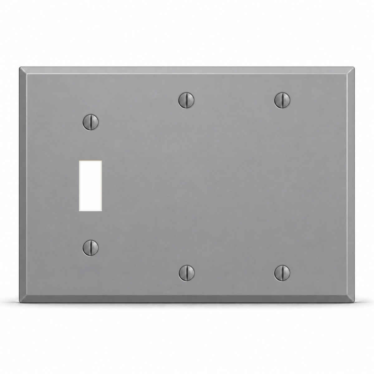 3-Gang, Standard Size, 1 Toggle Switch, 2 Blank, Gray Semi-Gloss Finish, Painted Metal Wall Plates Outlet Cover - Made in USA
