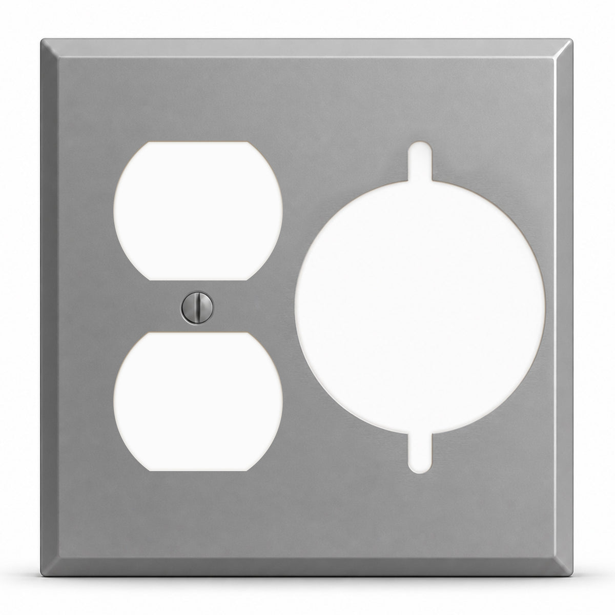 2-Gang, Standard Size, 1 Duplex With 1 30A TL Range/Dryer Receptacle Opening, Gray Semi-Gloss Finish, Painted Metal Wall Plate Outlet Cover - Made in USA