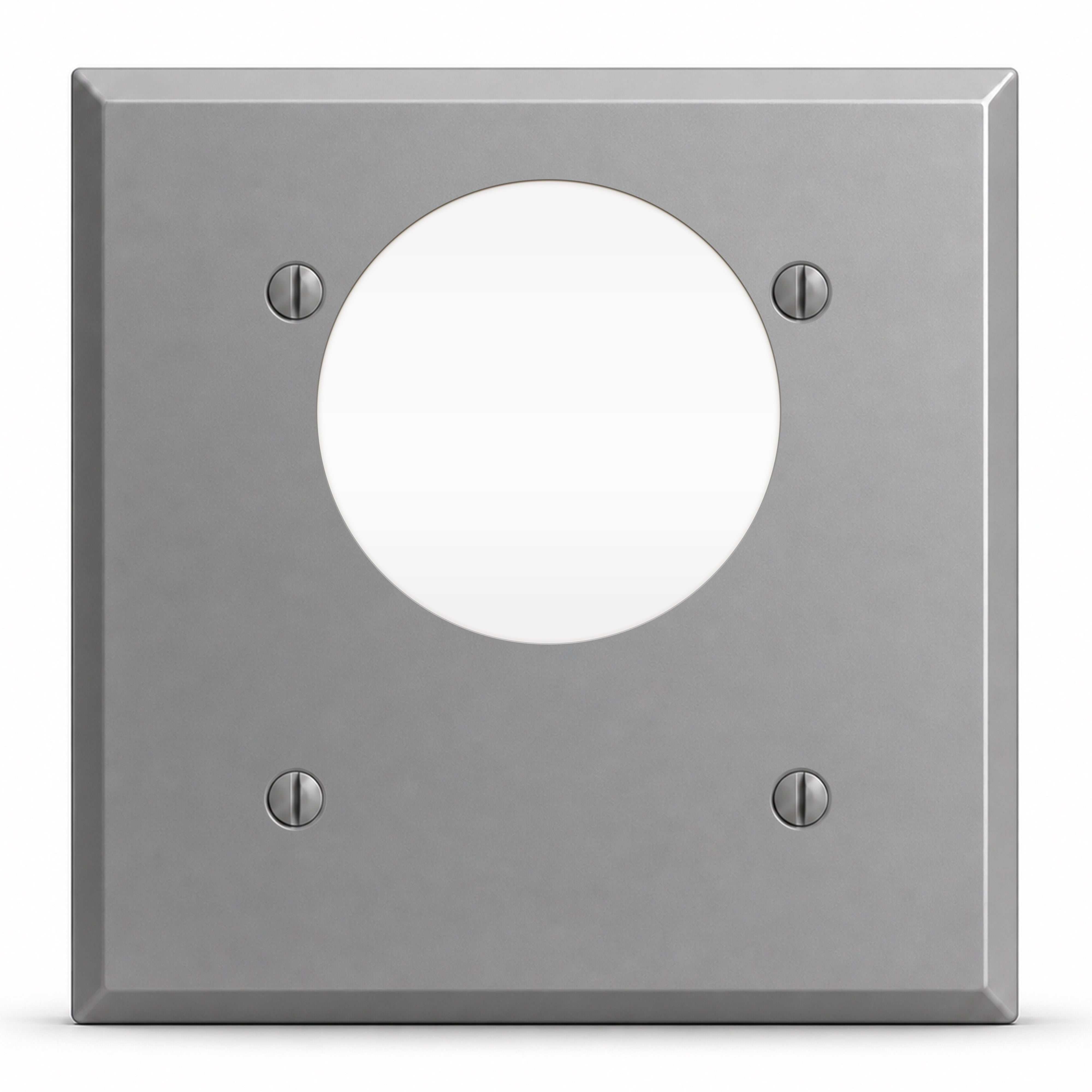 2-Gang, Standard Size, 1 30/50/60A 3 & 4 Wire Round Receptacle Opening (2.480 in. ID), Centered, Gray Semi-Gloss Finish, Painted Metal Wall Plate Outlet Cover - Made in USA