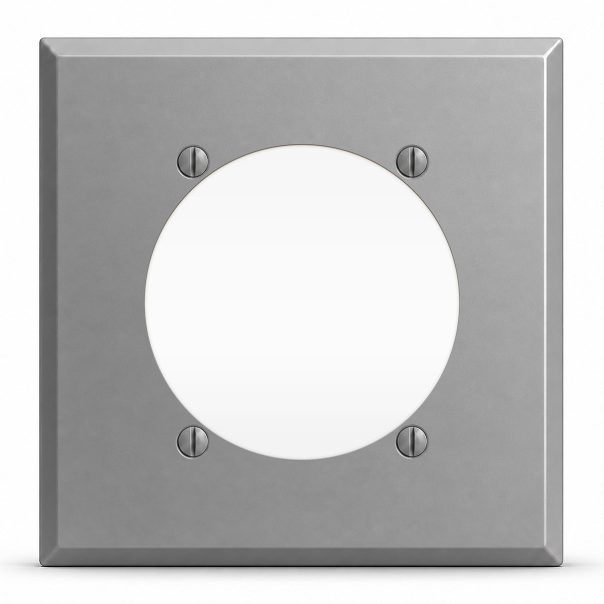 2-Gang, Standard Size, 1 30/50/60A 4 Wire Round Receptacle Opening (2.625 in. ID), Centered, Gray Semi-Gloss Finish, Painted Metal Wall Plate Outlet Cover - Made in USA