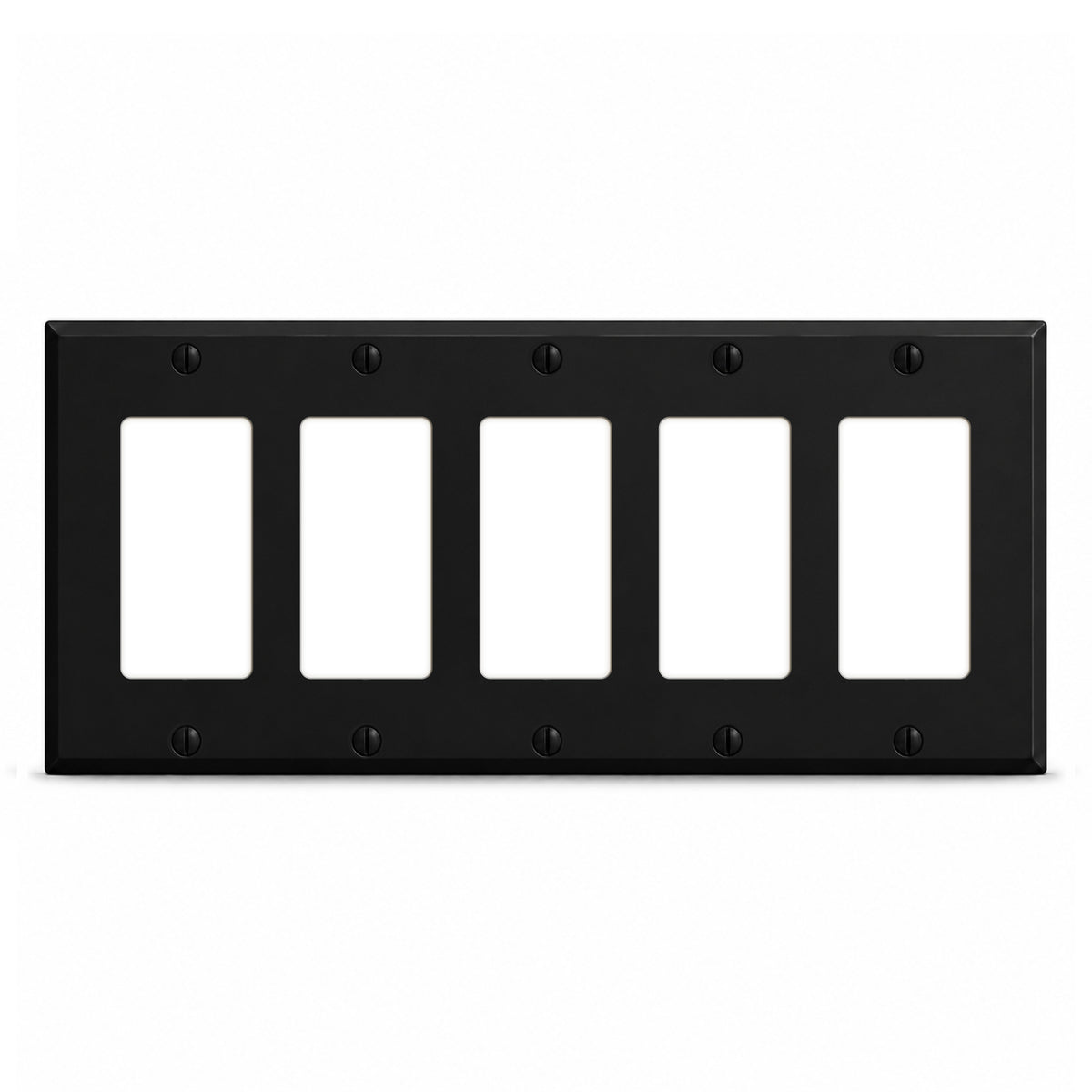5-Gang, Standard Size, 5 Rocker/GFI, Black Matte Finish Wall Plate Outlet Cover - Made in USA