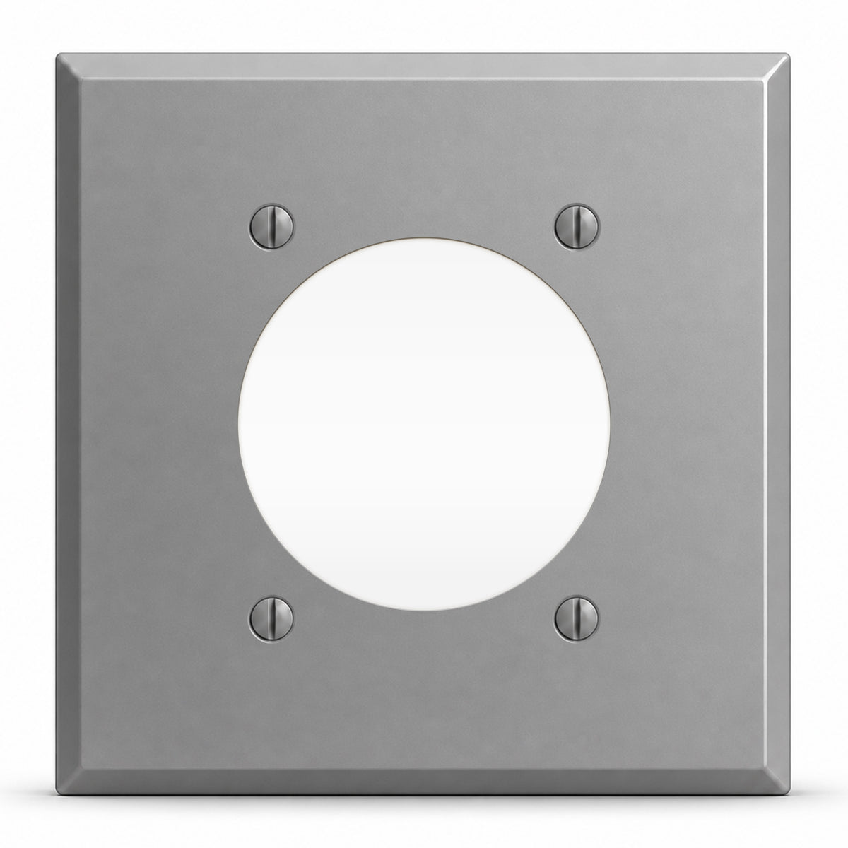 2-Gang, Standard Size, 1 30/50/60A 4 Wire Round Receptacle Opening (2.255 in. ID), Centered, Gray Semi-Gloss Finish, Painted Metal Wall Plate Outlet Cover - Made in USA