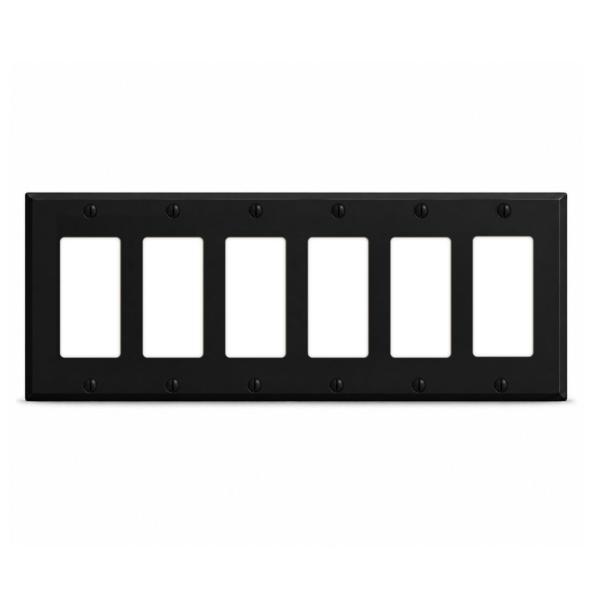 6-Gang, Standard Size, 6 Rocker/GFI, Black Matte Finish Wall Plate Outlet Cover - Made in USA