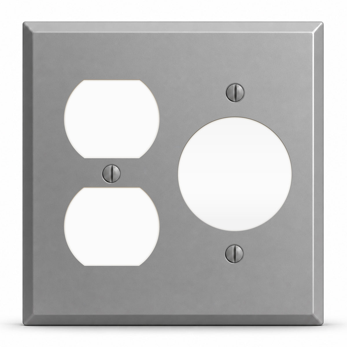 2-Gang, Standard Size, 1 Duplex / 1 20A TL Receptacle Opening (1.620 in. ID), Gray Semi-Gloss Finish, Painted Metal Wall Plate Outlet Cover - Made in USA