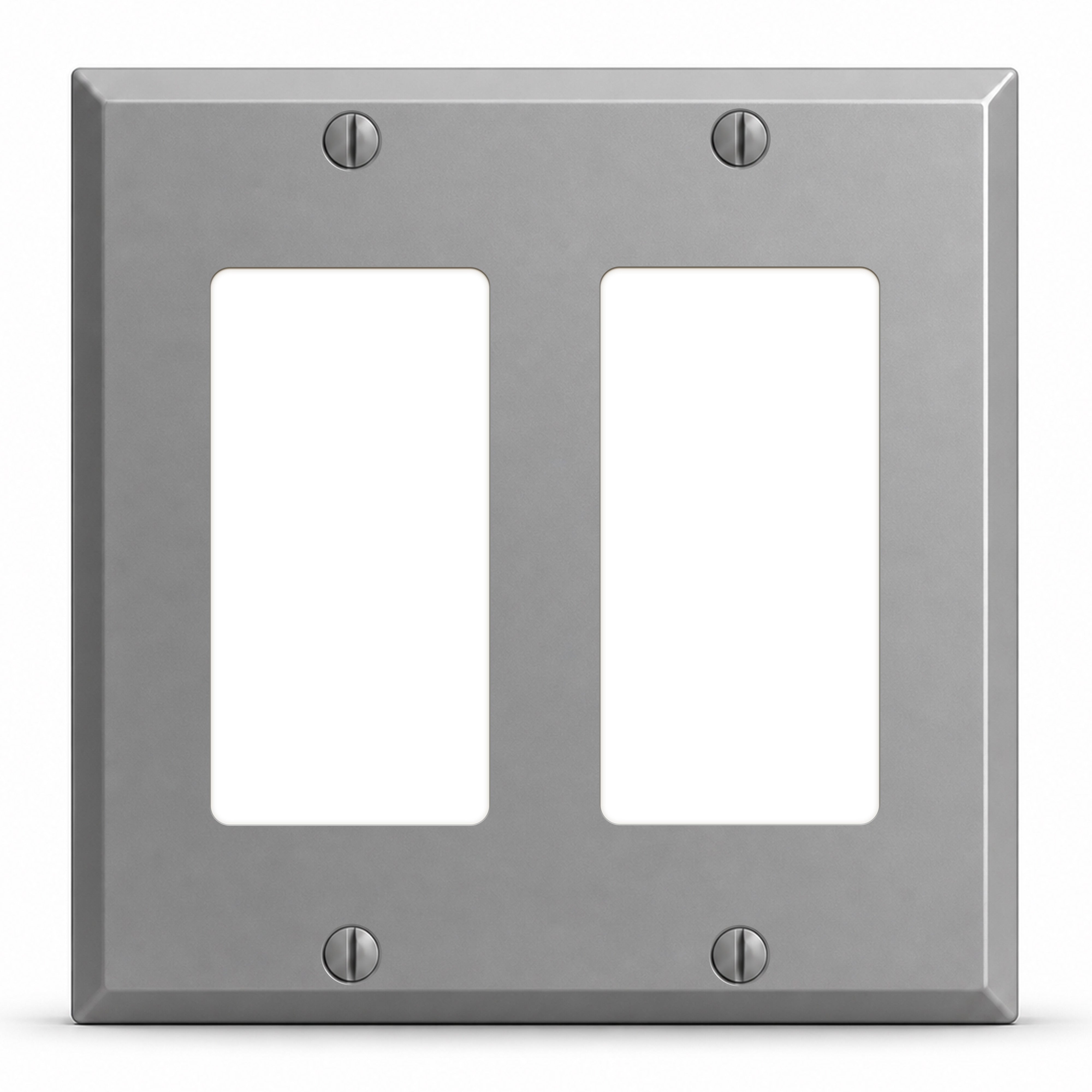 2-Gang, Standard Size, 2 GFI/Block Duplex Openings, Gray Semi-Gloss Finish, Painted Metal Wall Plate Outlet Cover - Made in USA
