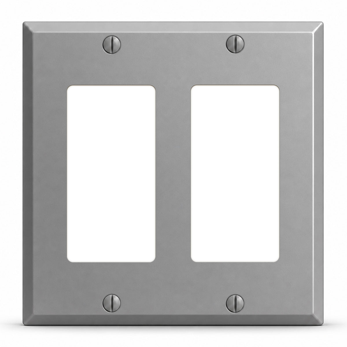 2-Gang, Standard Size, 2 GFI/Block Duplex Openings, Gray Semi-Gloss Finish, Painted Metal Wall Plate Outlet Cover - Made in USA