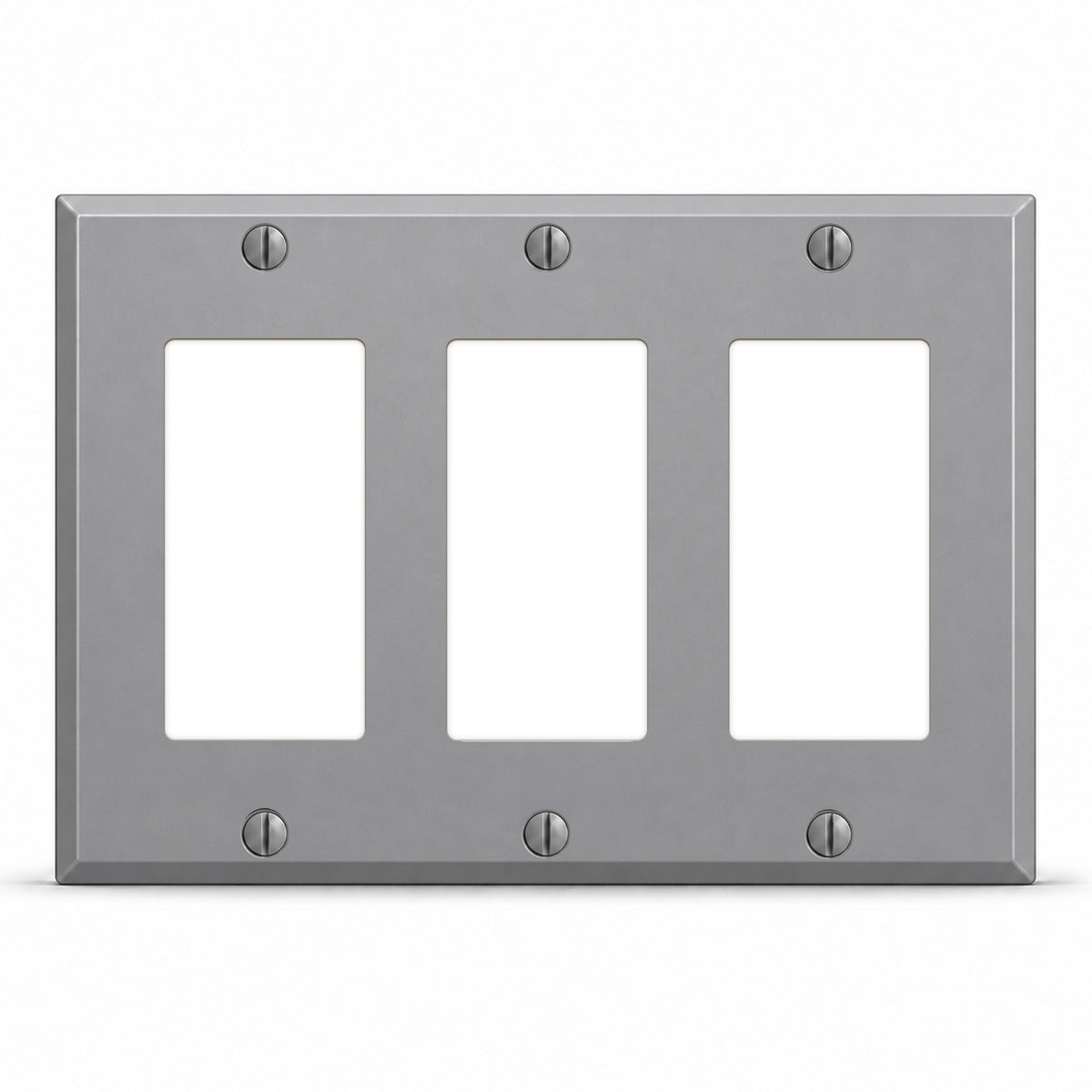 3-Gang, Standard Size, 3 GFI/Block Duplex Openings, Gray Semi-Gloss Finish, Painted Metal Wall Plate Outlet Cover - Made in USA