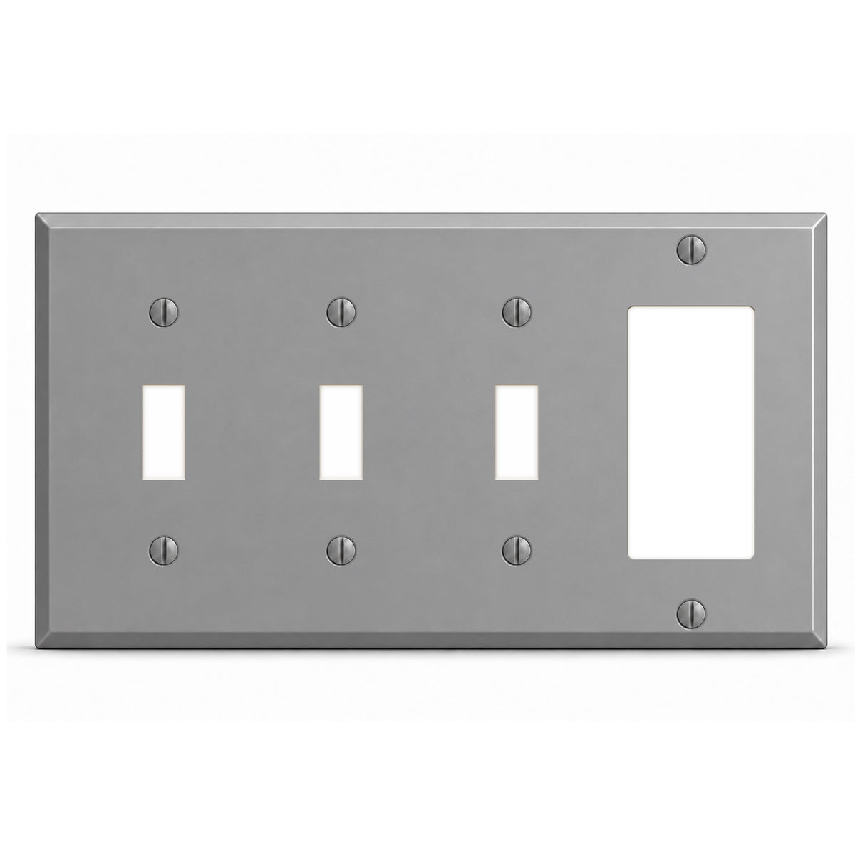 4-Gang, Standard Size, 3 Toggle Switches and 1 GFI Opening, Gray Semi-Gloss Finish, Painted Metal Wall Plate Outlet Cover - Made in USA