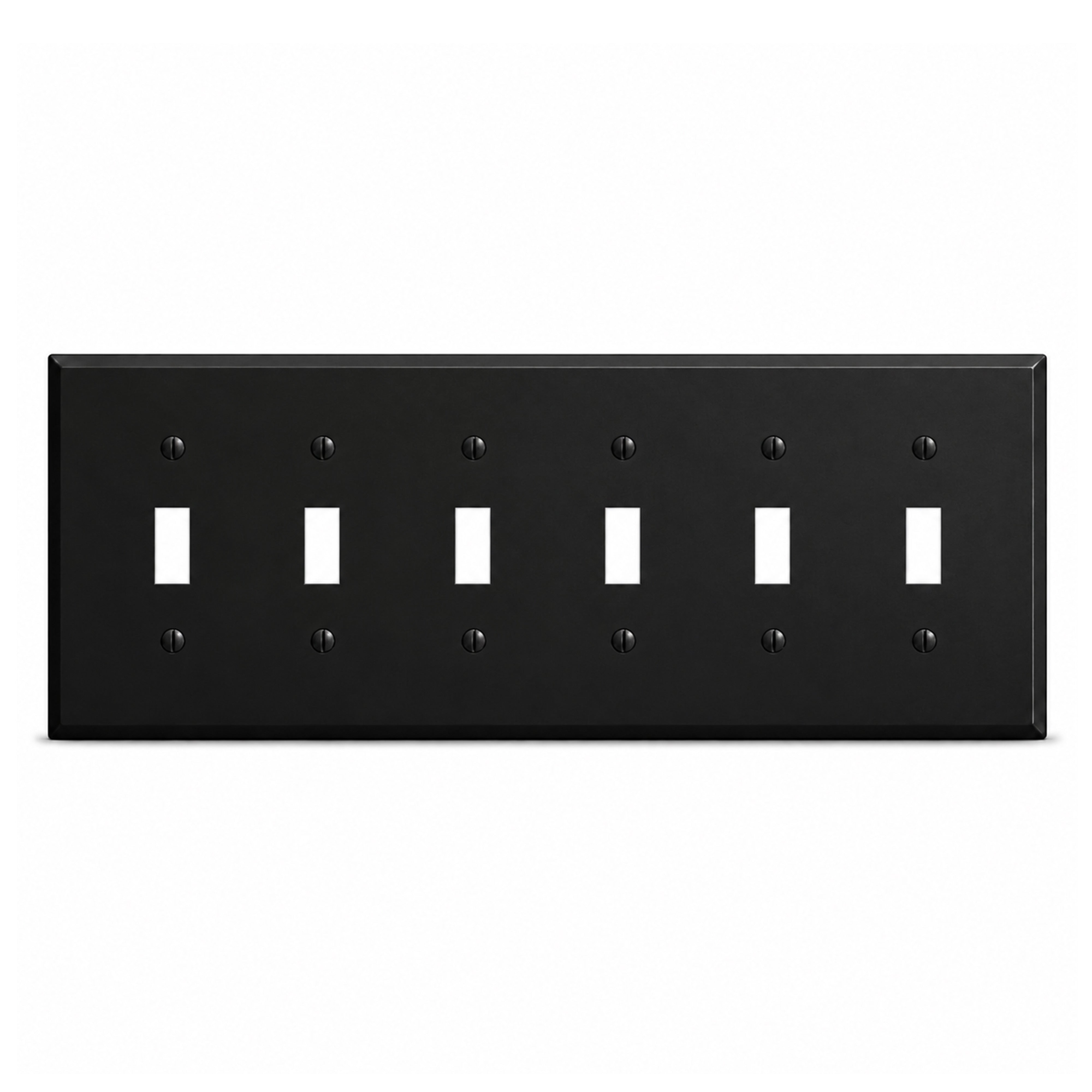6-Gang, Standard Size, 6 Toggle Switches, Black Matte Finish Wall Plate Outlet Cover - Made in USA