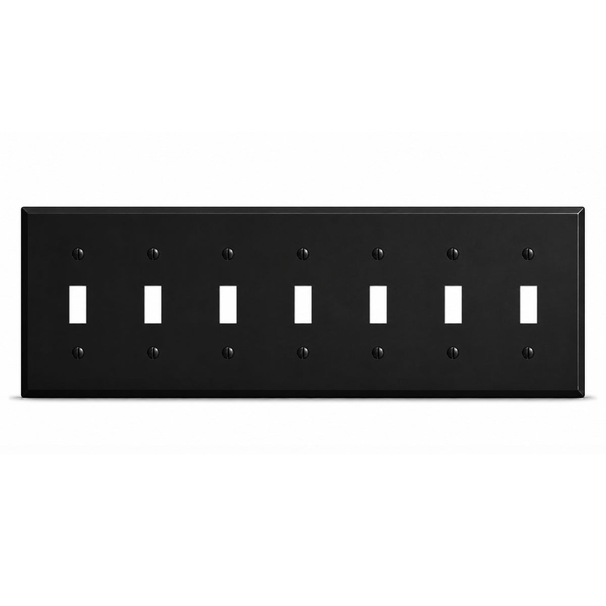 7-Gang, Standard Size, 7 Toggle Switches, Black Matte Finish Wall Plate Outlet Cover - Made in USA
