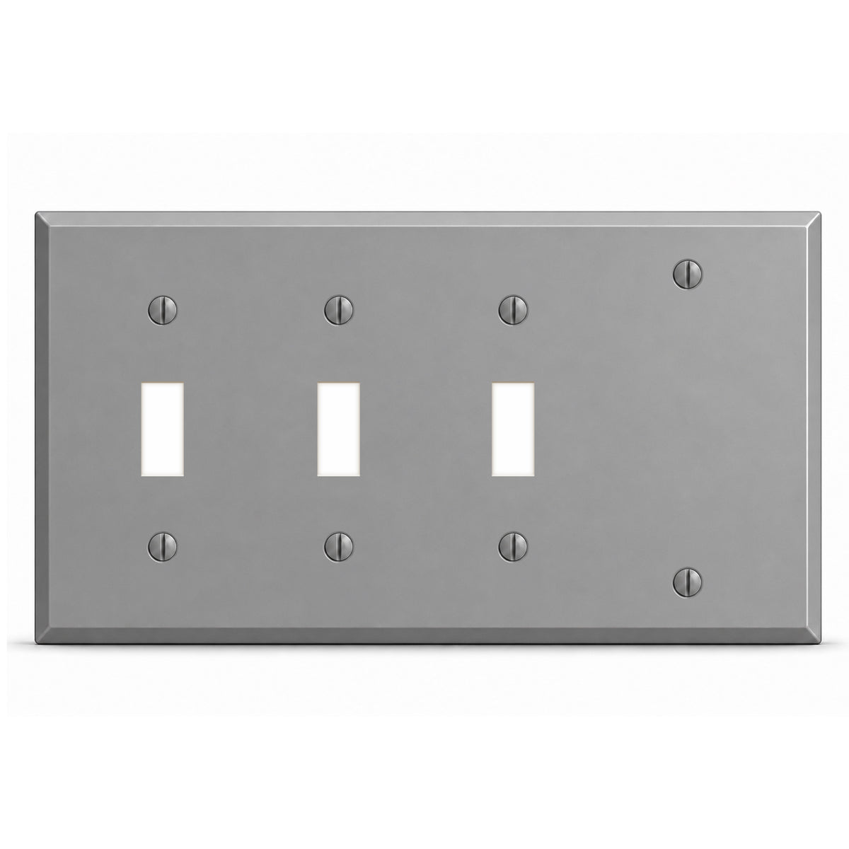 4-Gang, Standard Size, 3 Toggle Switches, 1 Blank Opening, Gray Semi-Gloss Finish, Painted Metal Wall Plate Outlet Cover - Made in USA