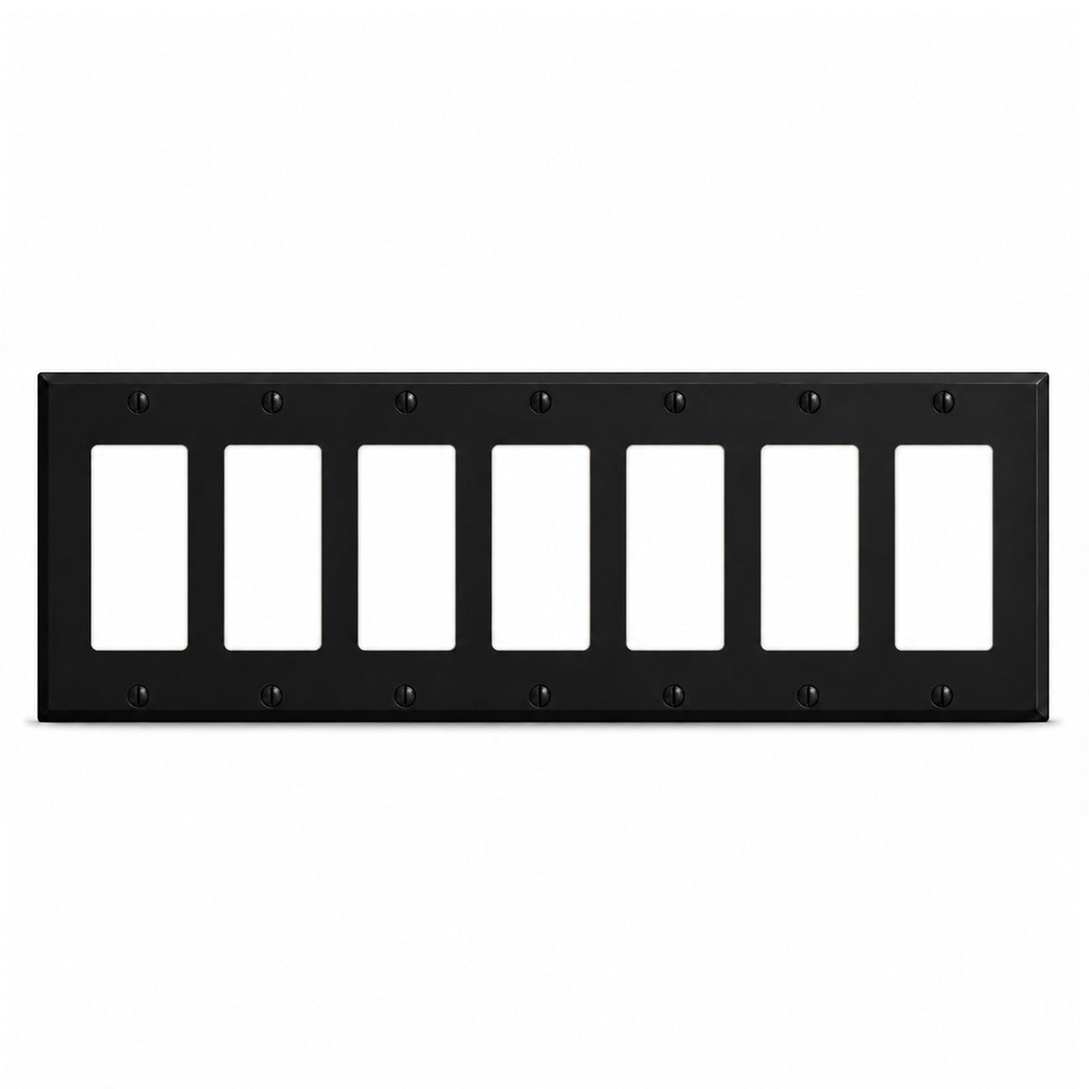 7-Gang, Standard Size, 7 Rocker/GFI, Black Matte Finish Wall Plate Outlet Cover - Made in USA