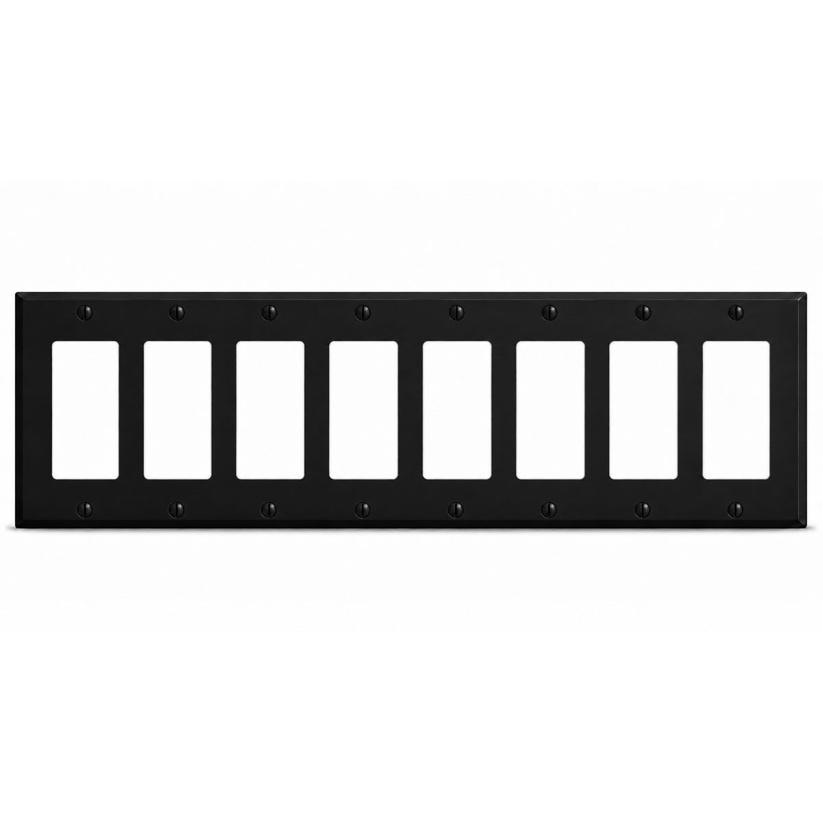 8-Gang, Standard Size, 8 Rocker/GFI, Black Matte Finish Wall Plate Outlet Cover - Made in USA