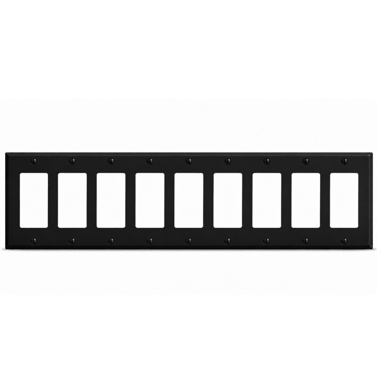 9-Gang, Standard Size, 9 Rocker/GFI, Black Matte Finish Wall Plate Outlet Cover - Made in USA