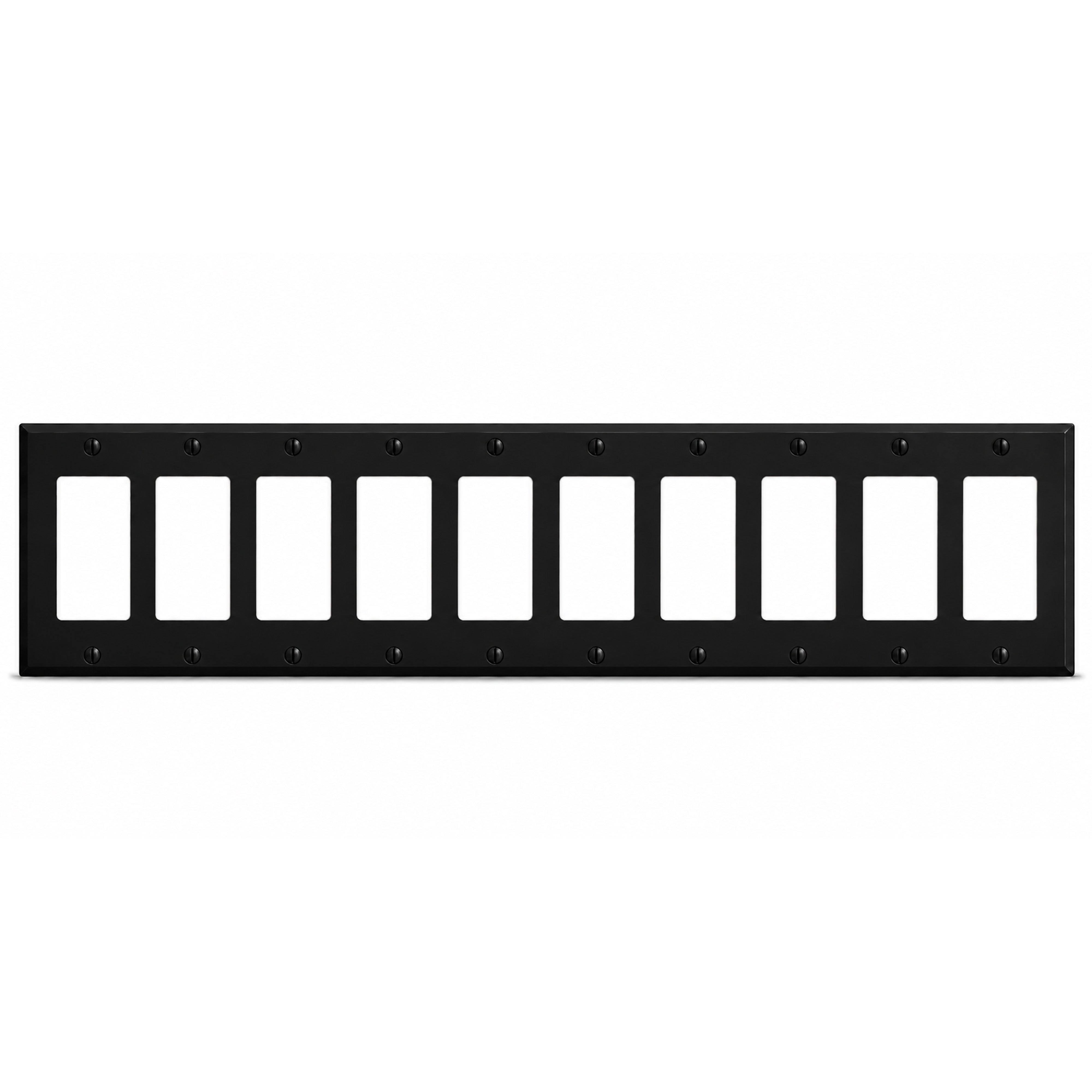 10-Gang, Standard Size, 10 Rocker/GFI, Black Matte Finish Wall Plate Outlet Cover - Made in USA