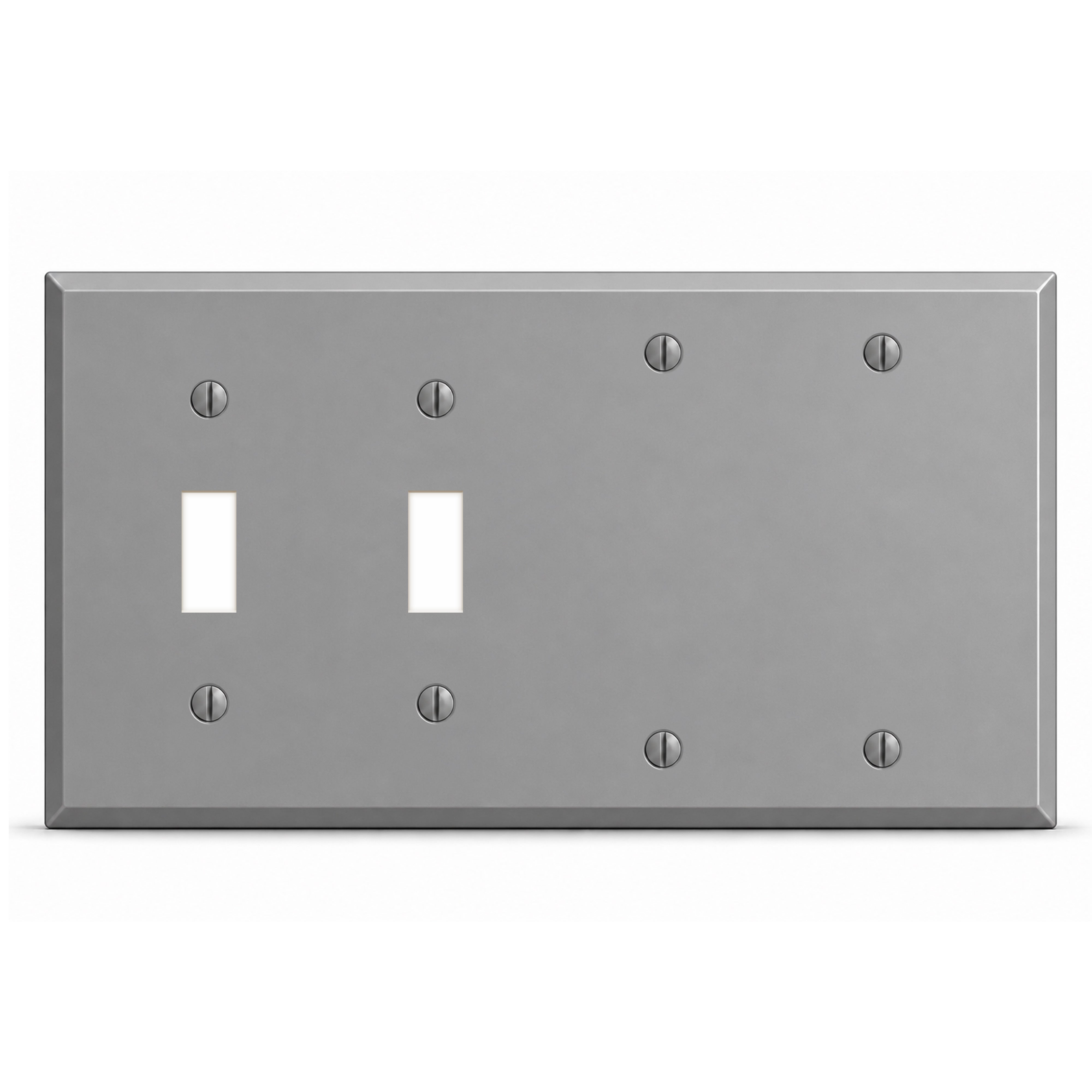 4-Gang, Standard Size, 2 Toggle Switch, 2 Blank Opening, Gray Semi-Gloss Finish, Painted Metal Wall Plate Outlet Cover - Made in USA