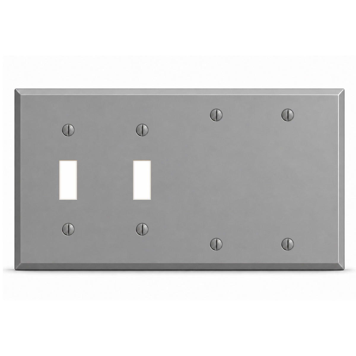 4-Gang, Standard Size, 2 Toggle Switch, 2 Blank Opening, Gray Semi-Gloss Finish, Painted Metal Wall Plate Outlet Cover - Made in USA
