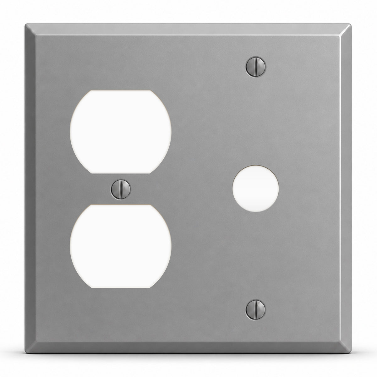 2-Gang, Standard Size, 1 Duplex, 1 Telephone Opening (5/8 in. ID), Gray Semi-Gloss Finish, Painted Metal Wall Plate Outlet Cover - Made in USA