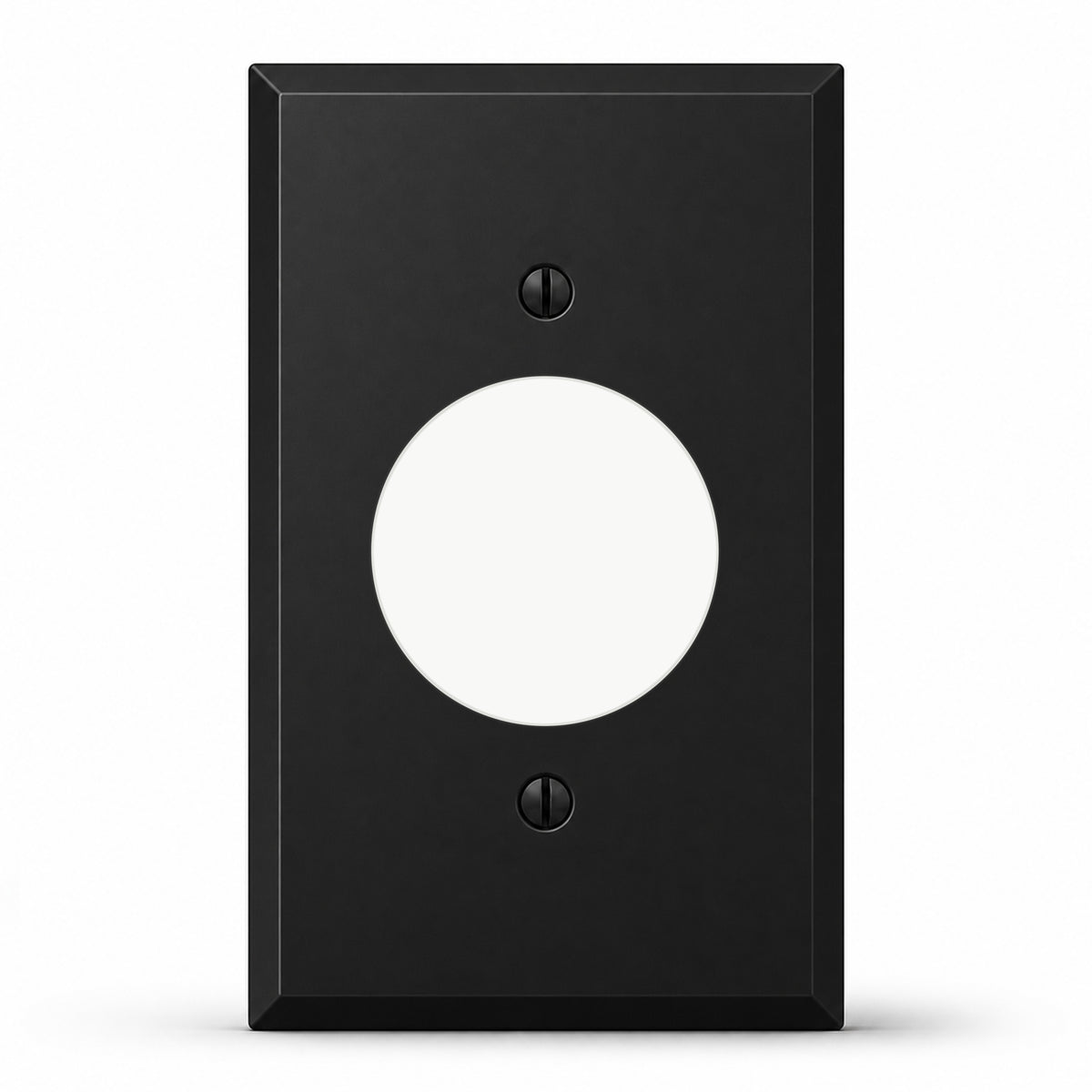 1-Gang, Standard Size, 20A Turnlok Round Receptacle Opening (1.620 in. ID), Black Matte, Painted Metal Wall Plate Outlet Cover - Made in USA