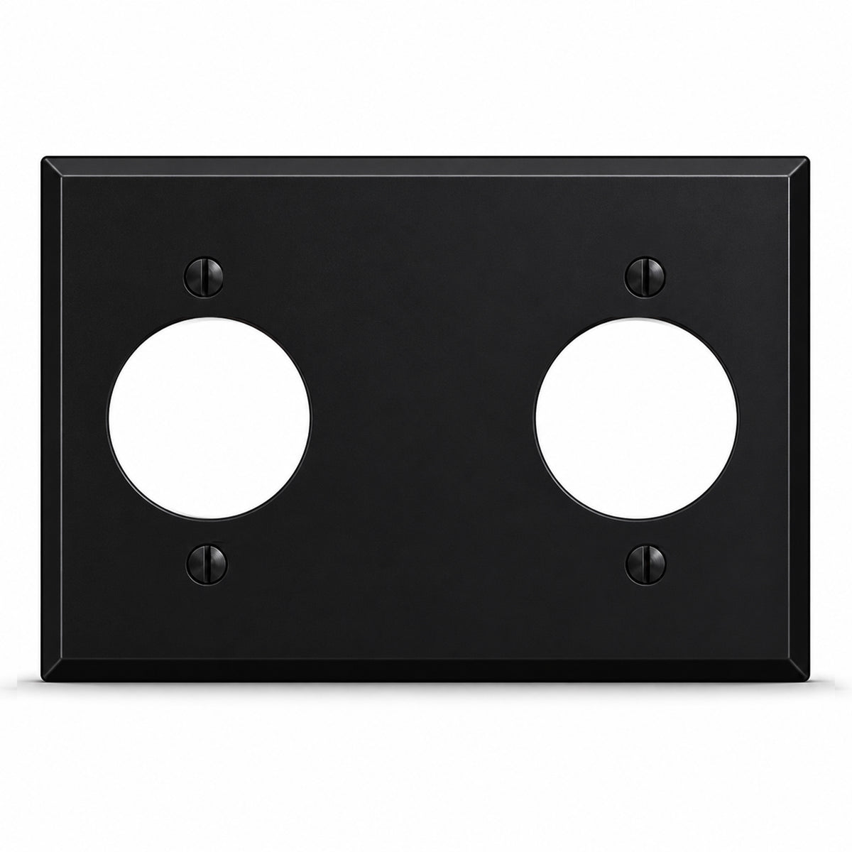 3-Gang, Standard Size, (2) 20A Turnlok Round Receptacle Openings (1.620 in. ID), Black Matte, Painted Metal Wall Plate Outlet Cover - Made in USA