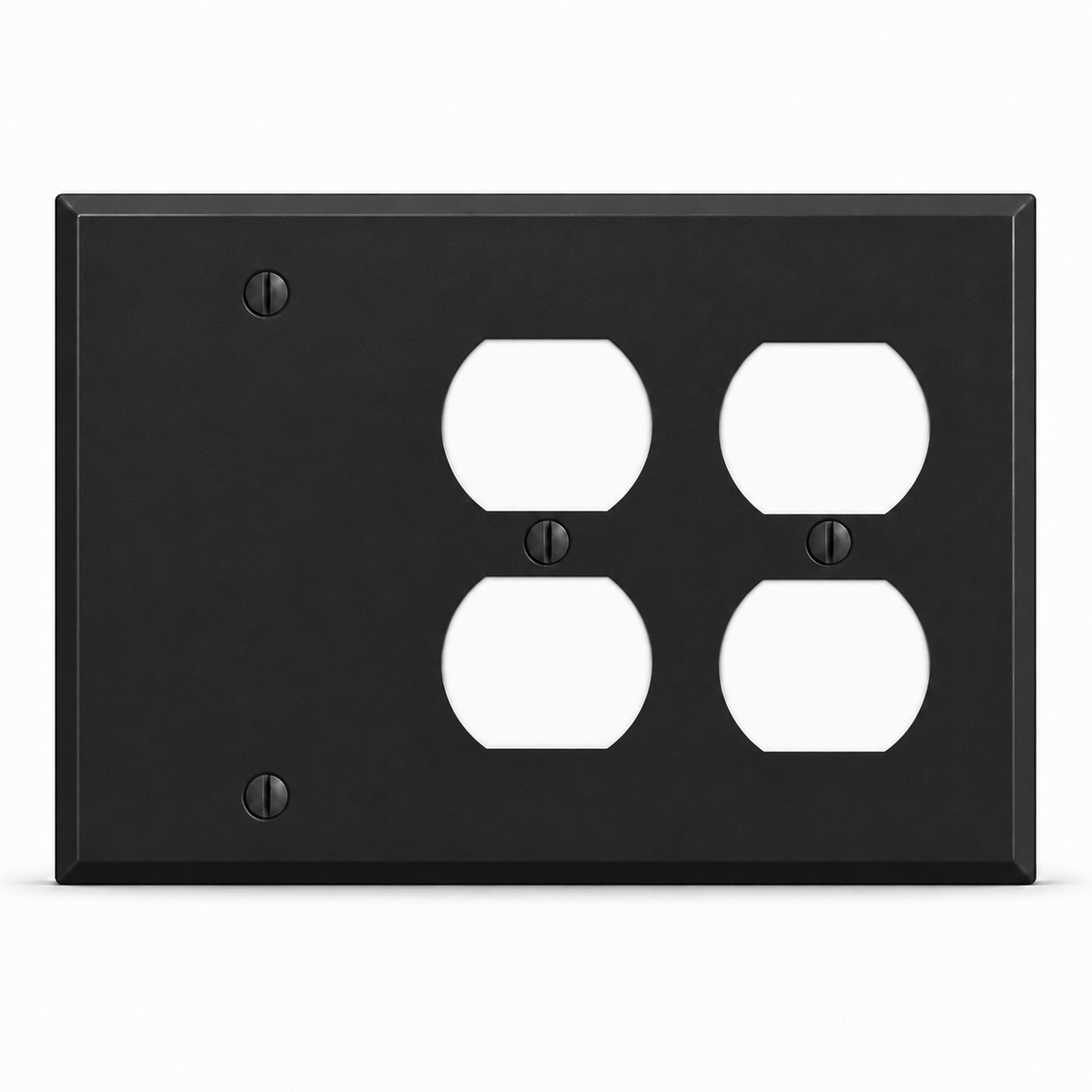 3-Gang, Standard Size, (1) Blank, (2) Duplex, Black Matte, Painted Metal Wall Plate Outlet Cover - Made in USA