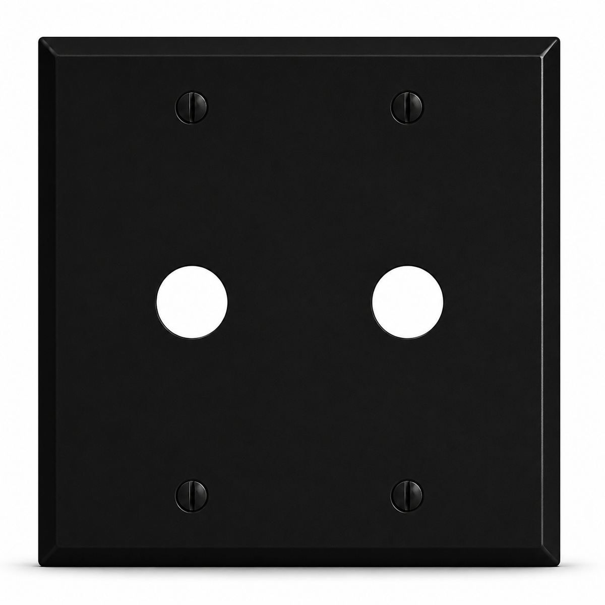 2-Gang, Standard Size, (2) 5/8 in. Round Telephone Openings, Black Matte, Painted Metal Wall Plate Outlet Cover - Made in USA