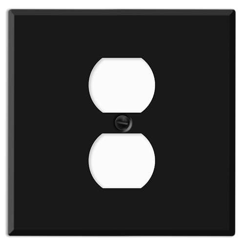 2-Gang, Standard Size, Centered Duplex Opening, Black Matte Finish, Painted Metal Wall Plate Outlet Cover - Made in USA